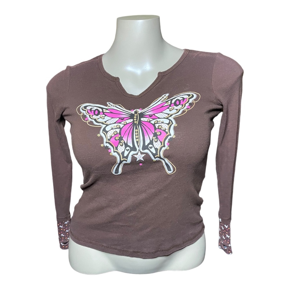 L.A. Kitty Graphic Butterfly Long Sleeve Summer Y2k Top